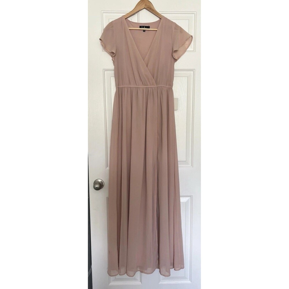 Lulus Lost in the Moment Blush Chiffon Maxi Dress Size Small NWT